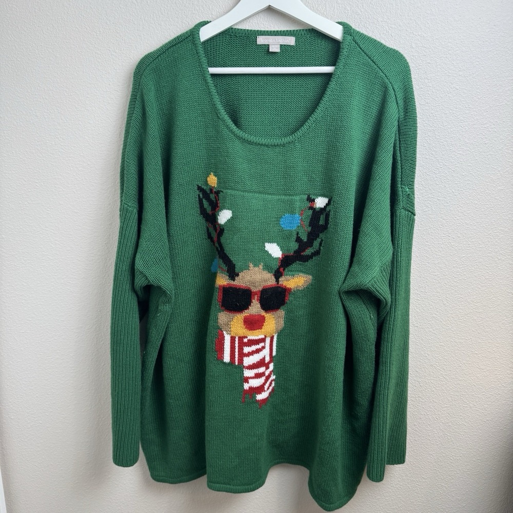 Woman Within Ugly Christmas Grandma Sweater Plus Size Long Sleeve Size 3X Green‎